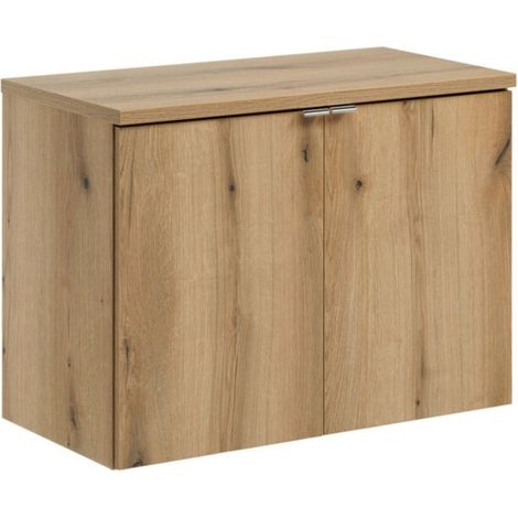 Hängendes Badezimmer-Set VANO in Eichenoptik 80cm: Unterschränke mit Schranktüren + Platte für Waschbecken