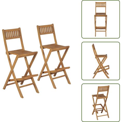 Klappbare Garten-Barhocker 2 Stk. Massivholz Teak - Gartensessel - Gartenmöbel - Teakholz Gartenmöbel - Klappbarer Stuhl - Barhocker (1/5)