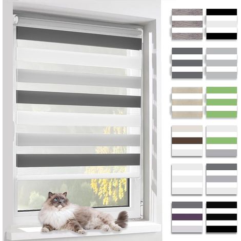 Store Enrouleur Jour Nuit,Tissu Double,Rideau sans Perçage,Translucide Occultant Protection Vie privée,pour Fenêtre et Porte,(Largeur du Tissu 40 cm),Blanc-Gris-Anthracite,40l x 150L cm (1/5)