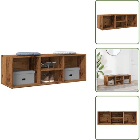 Mueble de zapatos - vidaXL Banco zapatero de madera de ingeniería envejecida 105x35x35 cm - Almacenamiento de calzado