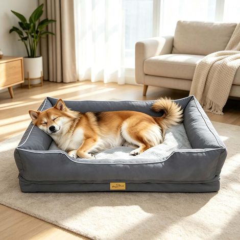 Panier Chien Déhoussable et Orthopédique, 95 x 67 cm, Gris (1/5)