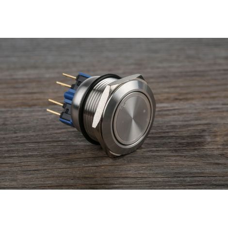 Bouton-poussoir, Momentané, Unipolaire à deux directions (1RT), 5 A @ 250 V c.a., Argent, Montage panneau ( Prix pour 1 ) (1/4)