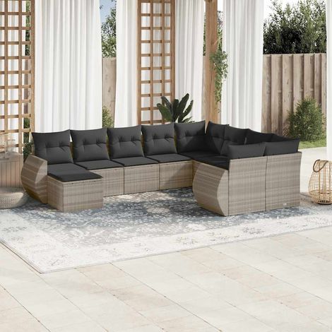 Set sofás jardín 10 pzas con cojines ratán sintético gris claro vidaXL (1/5)