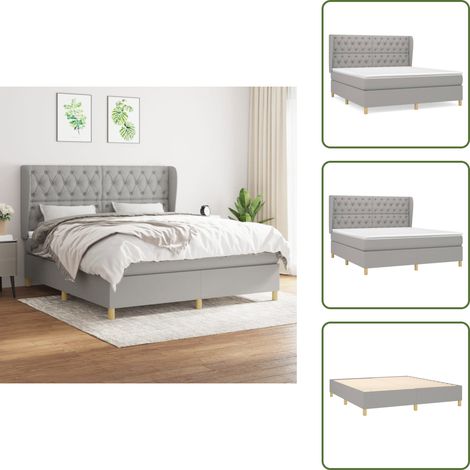 Boxspringbett mit Matratze Hellgrau 160x200 cm Stoff - Boxspringbett - Doppelbett - Bettenrahmen - Lattenrost - Matratze