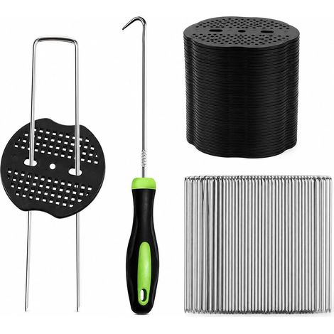 100 Pièces Piquets de Jardin avec 100 Rondelles, Piquets de Fixation en Acier Galvanisé, Piquets Antirouille d'ancrage au Sol, Sardines de Fixation Set, pour Toile de Paillage et de Jardinage (1/5)