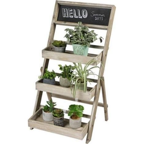 5Five Simply Smart – Étagère à plantes en bois 3 niveaux – Ardoise pour étiquetage – Dimensions L 45 x P 43 x H 78 cm – Résistante aux intempéries (1/4)