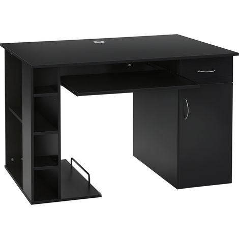 HOMCOM Multifunktionsschreibtisch mit Ablage und Schublade, 120 x 60 cm, aus schwarzem MDF, ideal für Computer und Aufbewahrung
