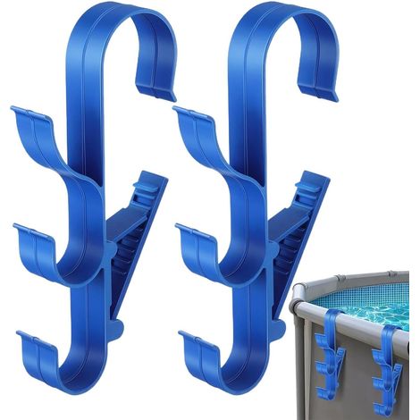 Crochets pour perches de piscine Support de Rangement Réglable à 3 Crochets Fixation pour perche télescopique Pour épuisettes, brosses, skimmer, tuyau d'aspirateur, outils de nettoya (1/5)
