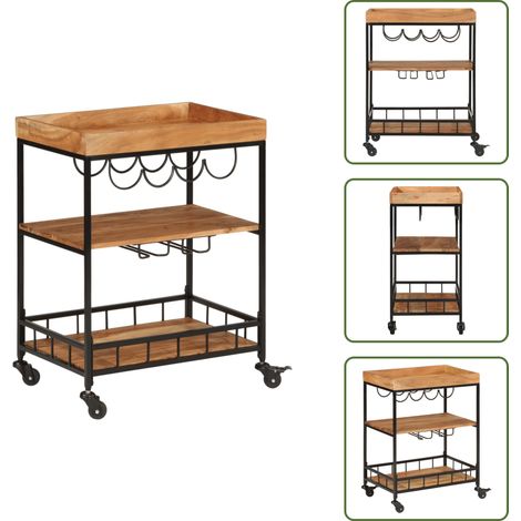 The Living Store Barwagen 60x40x80 cm Massivholz Akazie und Eisen - Barwagen - Getränkewagen - Küchenwagen - Holztisch - Akasieholzküche (1/5)