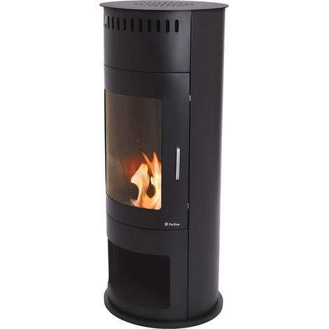 Estufa de etanol en acero negro con puerta de cristal templado