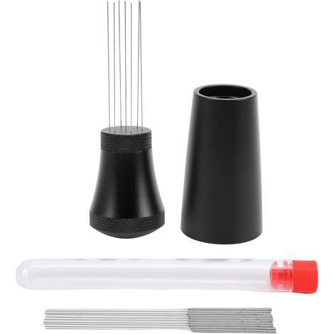 Distributeur de Café 7 Aiguilles Acier Inox 0.35mm Manche Antidérapant Aluminium Noir Mat avec Base et 10 Aiguilles de Rechange (1/5)