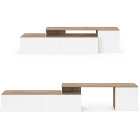 Meuble TV 140-180 cm modulable d'angle BASILE rotatif bois et blanc (1/5)