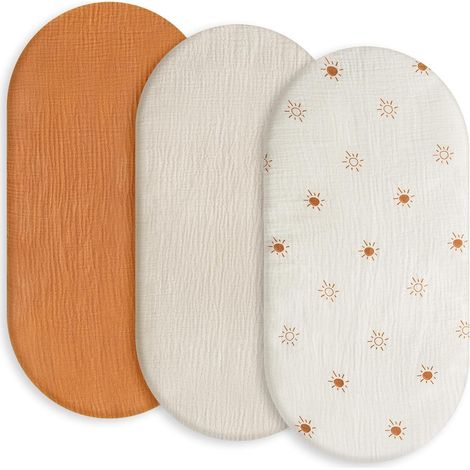 3er-Pack Baby-Wiegenlaken aus Baumwolle in Leinwandbindung, elastisch, bequem, für Jungen und Mädchen, mit Sanduhr- und ovaler Form, 82 cm x 41 cm (Sonnenlichtmodus) (1/5)