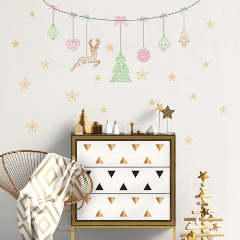 Sticker Noël guirlande de noël origami - Autocollants stickers adhésifs noël - décoration fêtes - 30x55cm (1/5)
