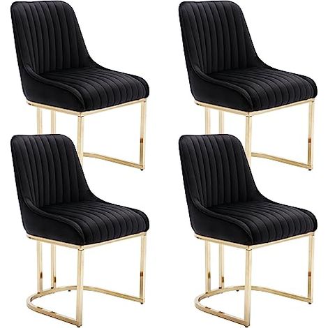 Sillas de Comedor Juego de 4 en Terciopelo de Cocina Sillas con Marco de Metal para Restaurante sala de Estar, Negro, Wahson