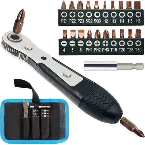 Clé à cliquet magnétique, tournevis réversible à cliquet 1/4 de pouce, mini-tournevis à cliquet avec Phillips,fente,Torx,hexagone,carré,Pozidriv pour voitures,vélos,maisons,DIY(36 dents) (1/5)
