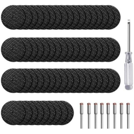 60 disques de coupe pour Dremel - Mini lames tronçonner métal - Accessoires outils rotatifs - Inclut 8 mandrins 3mm - Polyvalent et précis