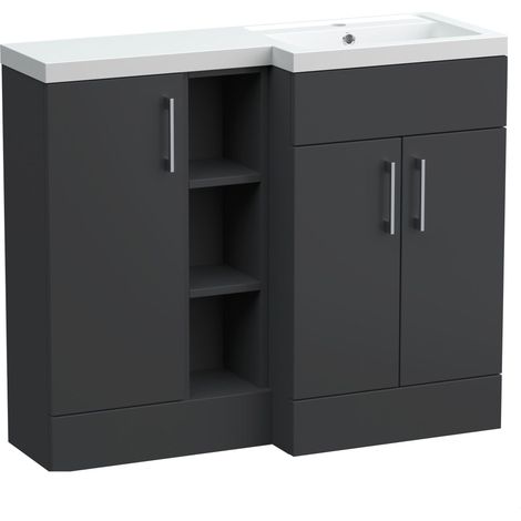 Wichnor Floor Standing 3 Door Vanity Basin WC Unit with Polymarble Basin, 1000mm, Right Hand, Dark Grey