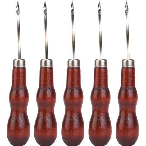 Lot de 5 poinçons à coudre avec manche en bois, outil de perçage pour réparation de chaussures et crochet (1/5)