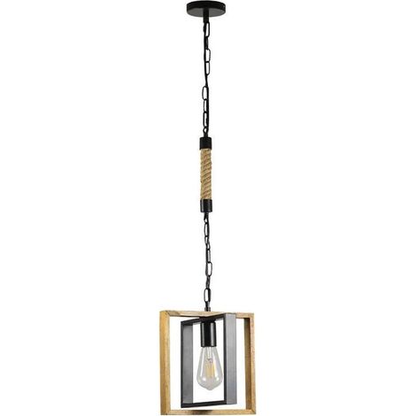 Petit luminaire suspendu de style industriel avec une tige en lin et une douille E27 en bois et métal. Convient aux îlots de cuisine - chambres (1/5)