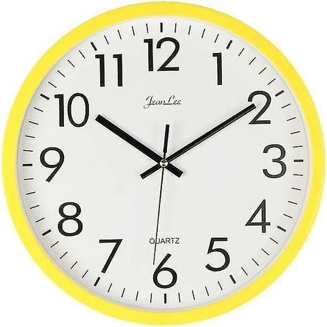 Horloge Murale Quartz Analogique Silencieuse Plastique Jaune (1/4)