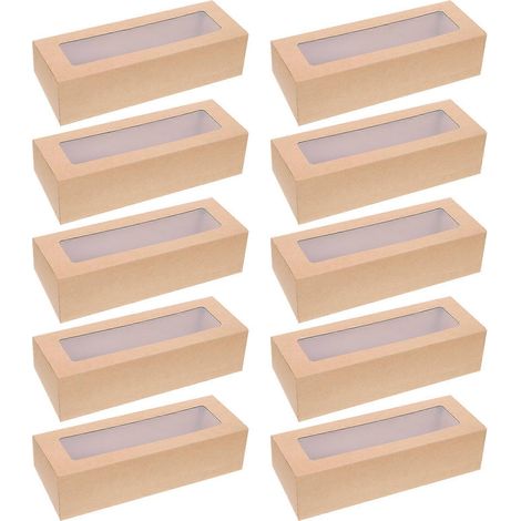 Lot de 10 boîtes à macarons en PVC avec fenêtre transparente, emballage en papier kraft, contenants à biscuits pour pâtisserie à domicile (petit format).-20.575cm