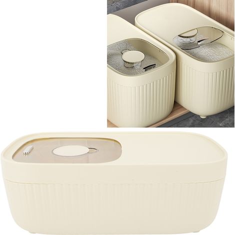 Boîte à riz domestique, étanche aux insectes et à l'humidité, graduée et hermétique, pour le stockage des céréales, farine, mélange de céréales, blanc crème, petite taille, en anglais. (1/5)