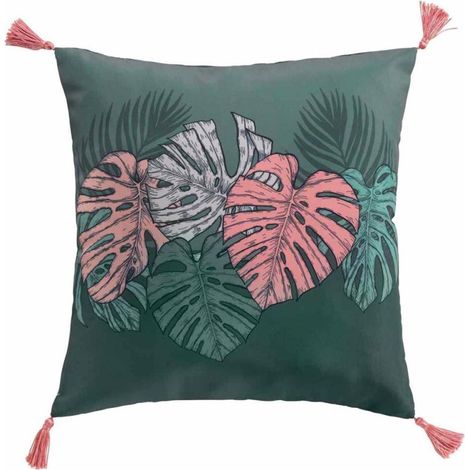 Coussin à Pompons "Jardin Intérieur" 40x40cm Vert (1/3)