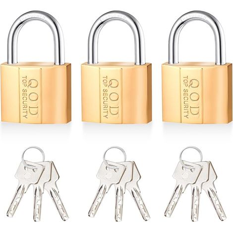 Cadenas à Clé, Lot de 3 Valises Robustes en Laiton, Cadenas pour Casiers et Armoires(38 mm), 9 Clés En Laiton (1/5)