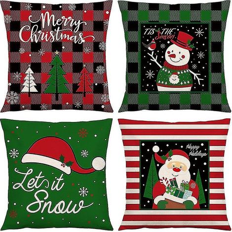 Lot de 4 housses de coussin de Noël - 45 x 45 cm - Décorations de Noël - Housses de coussin festives (1/5)