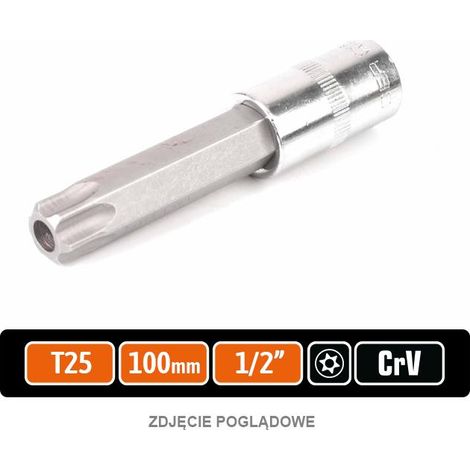 Llave de tubo de 1/2" con punta Torx de 100 mm/T25 / (con orificio) / llave de tubo (1/2)