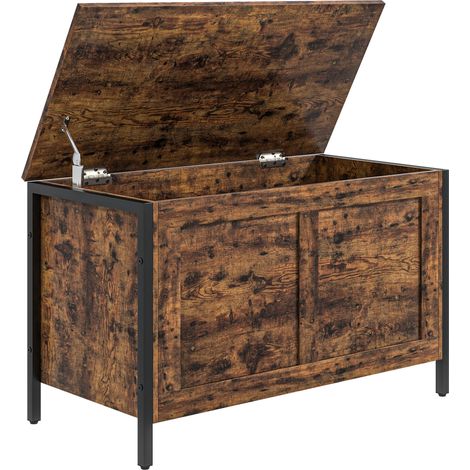 Coffre en Bois de 95L Style Industriel avec Couvercle et Charnière de Sécurité, 80x40x49cm, Marron (1/5)