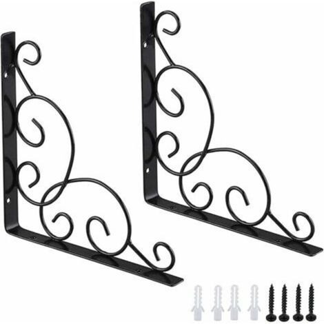 Schmiedeeiserne Regalkonsole, 2 Stück Winkel für Gartenregale, Wandregalwinkel aus Eisen, Regalkonsole, für Küche, Bad, Büro, Restaurant (Schwarz)