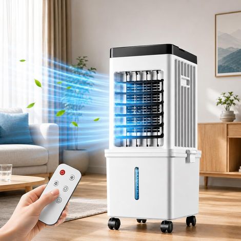 Climatiseur évaporatif portable 15L silencieux, ventilateur à 3 réglages de vitesse, commande à distance et mode sécurité enfant (1/5)