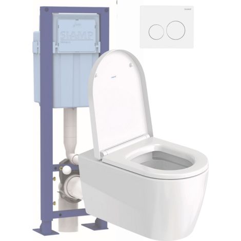 Pack inodoro suspendido sin cerco DURAVIT Me de Starck con asiento freno caída + Estructura soporte SIAMP + Mando blanco