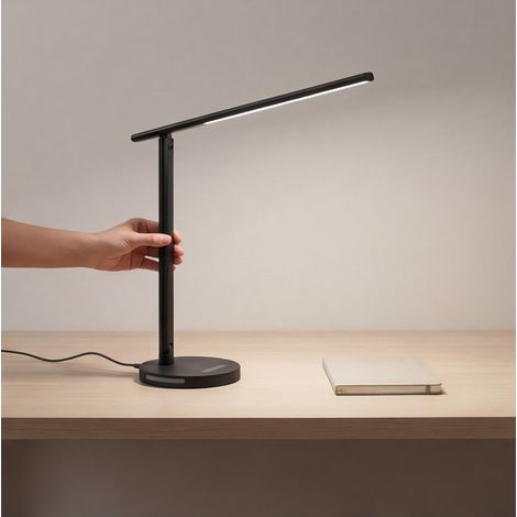 BLUCO KODA Flexo Led Regulable con Control Táctil. Lámpara de Escritorio con Cargador Inalámbrico para Móviles. Flexo Articulable Negro para Estudio y Oficina. Lámpara de Lectura Moderna de 15W (1/5)