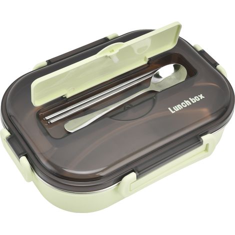 Boîte à lunch isotherme verte avec plateau amovible et fonction maintien au chaud, en plastique de qualité alimentaire, légère et portable. (1/5)