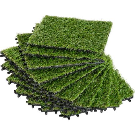 Gazon synthétique Artificiel Set de 10 Dalles Carreaux 30 x 30 cm épaisseur Confort 3,5 cm à emboîter Vert (1/5)