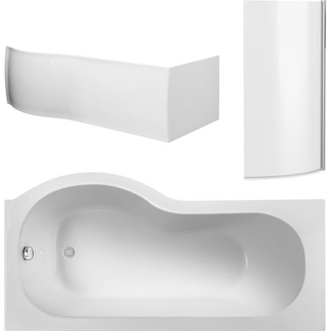 Balterley 1500 mm Right Hand P Shape Square Shower Bath with Glass Screen & Matching Front Panel Modern White Design