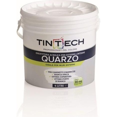 Tintech Idropittura al Quarzo per Muri Esterni Barbecue e Caminetti Bianco Opaco 4 l