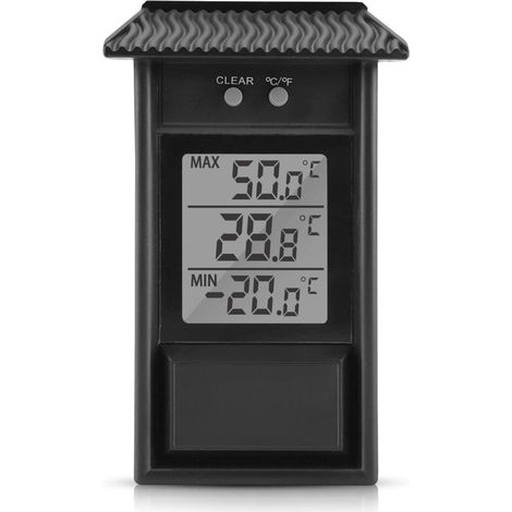 Termometro digitale nero per uso interno/esterno, impermeabile, wireless, da parete, per esterni, da -20 a +50 °C -Crezuo