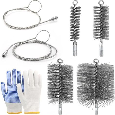 Kit de 7 brosses pour ramonage (30/50/80/150 mm) + fils de 1 m et 2 m + gants de protection – Lot complet pour cheminées