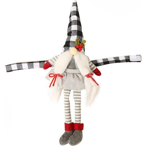 Décorations de Noël, rideau de cheminée en tissu à carreaux motif forêt pour couple avec peluche, pinces à rideaux de porte (rideau à carreaux noirs et blancs). (1/2)