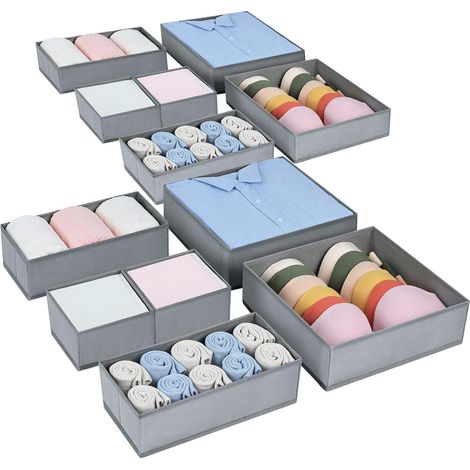 Lot de 12 Boîte de rangement, Tissu non tissé, Carton renforcé, Fermeture éclair, Pour tiroir dressing (1/5)