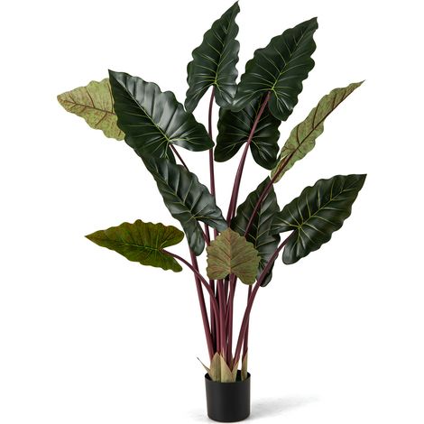 COSTWAY Artificial Rainbow Taro Tree 160cm Tall Fake Pre-potted Plant-Green (1/5)