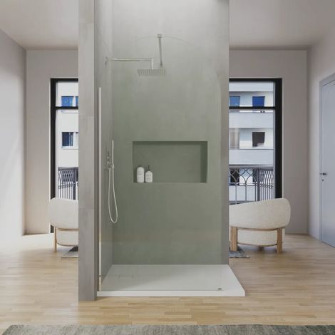Cabine de douche à l italienne en arc de 120 cm avec profilé chromé et verre transparent de 8 mm facile à nettoyer h200 Nusa (1/4)