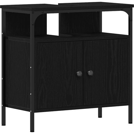Armoire lavabo design moderne salle de bain 60 x 30 x 60 cm grand espace de rangement en bois chêne noir