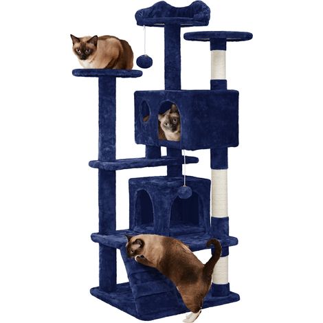 Homevive Árbol Rascador para Gatos Grandes con Plataforma Torre Escalador Casitas de Sisal Centro de Actividad para Gato Altura 137 cm Color Azul Marino