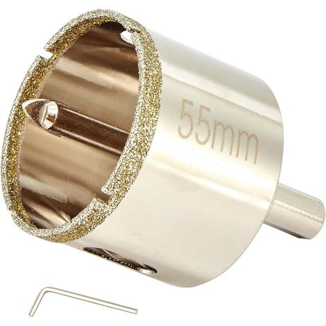 Scie cloche diamant de 55mm avec foret pilote, pointe pour carrelage de 55mm avec foret de guidage au centre pour verre, porcelaine, carrelage, céramique, marbre et granit (1/5)