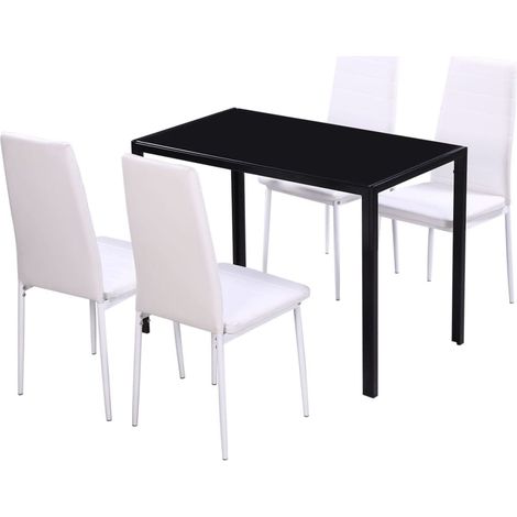 Ensemble de table à manger 5 pcs / Ensemble Table à manger + 4 chaises noir et blanc (1/5)